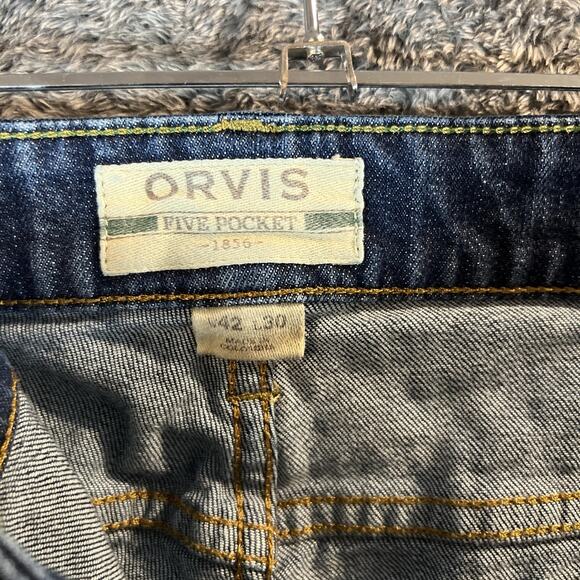 Orvis Jeans Mens 42x30 Dark Blue Five Pocket Stretch Denim Straight Leg Zip Fly - Picture 3 of 10